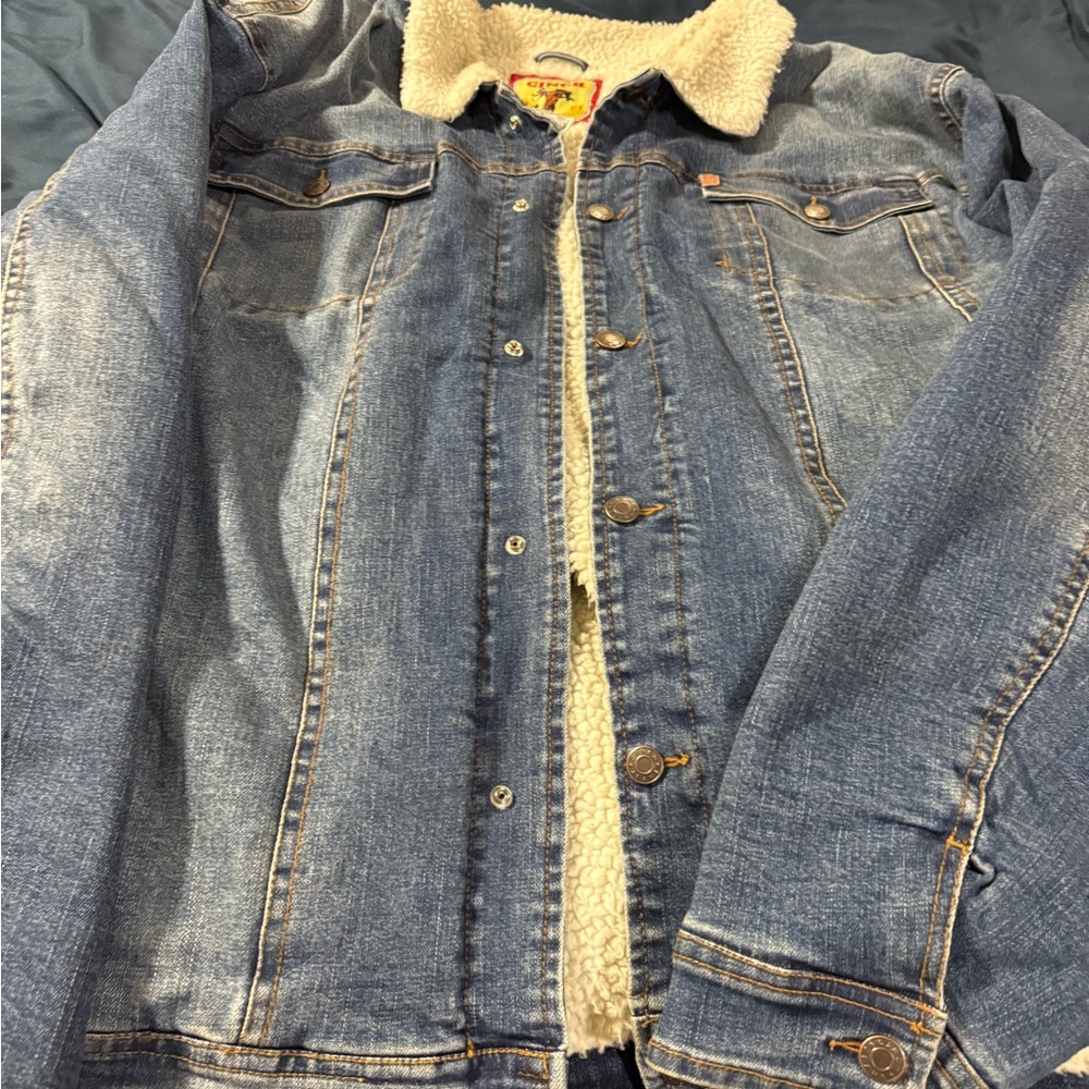 Cinch Blue Denim Jacket with Cream Sherpa Lining